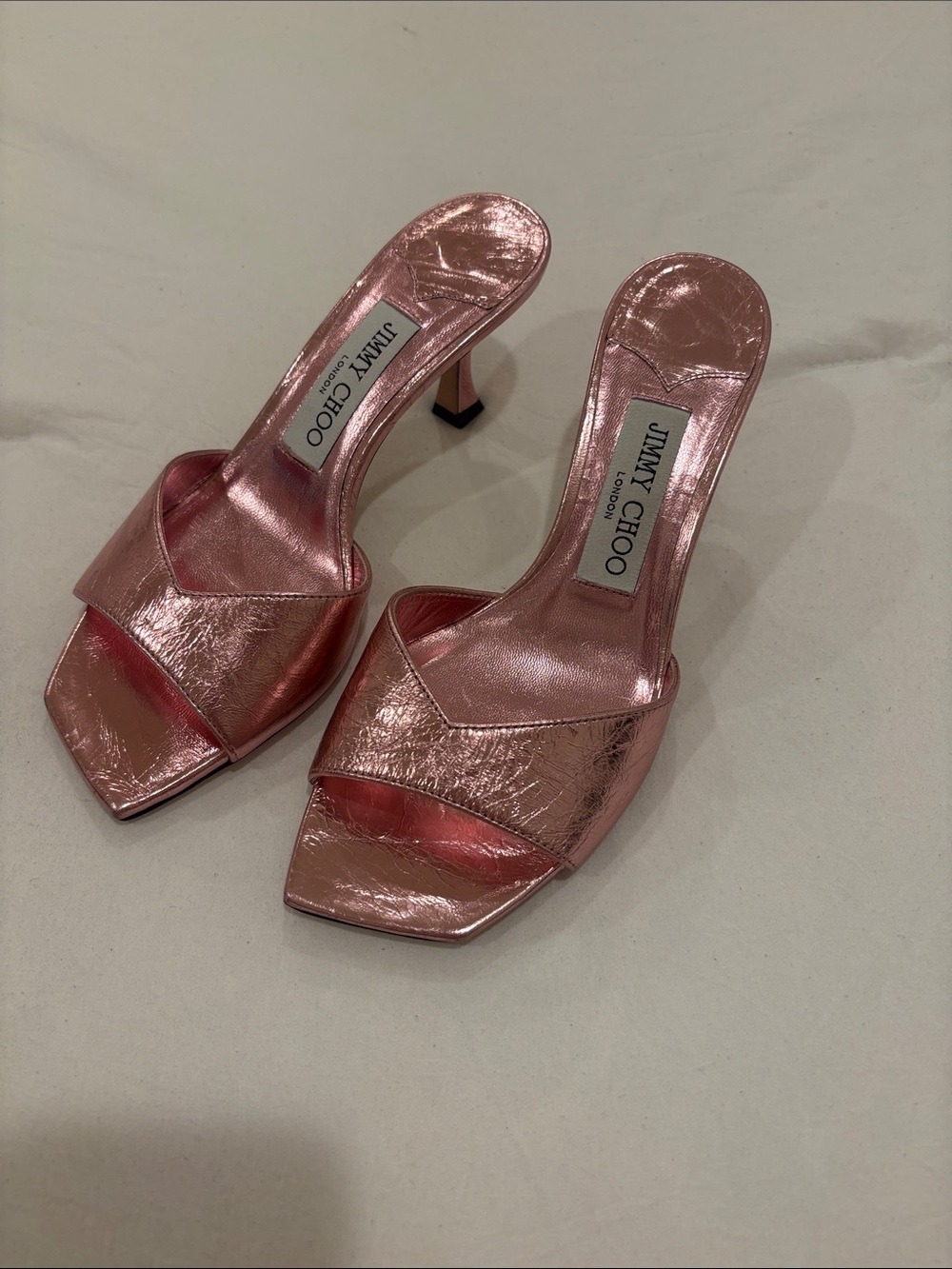 Jimmy Choo Metallic Rose Pink Slide Heels